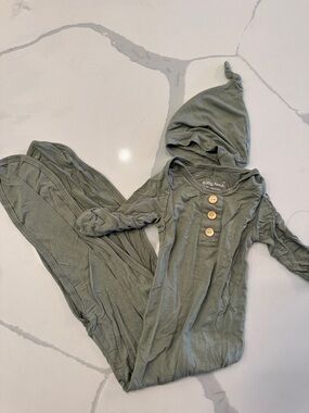 Sage Green Knit Baby Matching Set with Hood